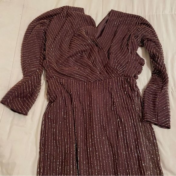 Asos?Design Mauve Surplice Beaded Midi Dress With Back Cutout - Picture 7 of 9